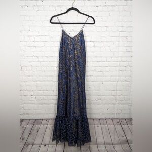 Moulinette Soeurs Elegant Blue Lace Maxi Dress